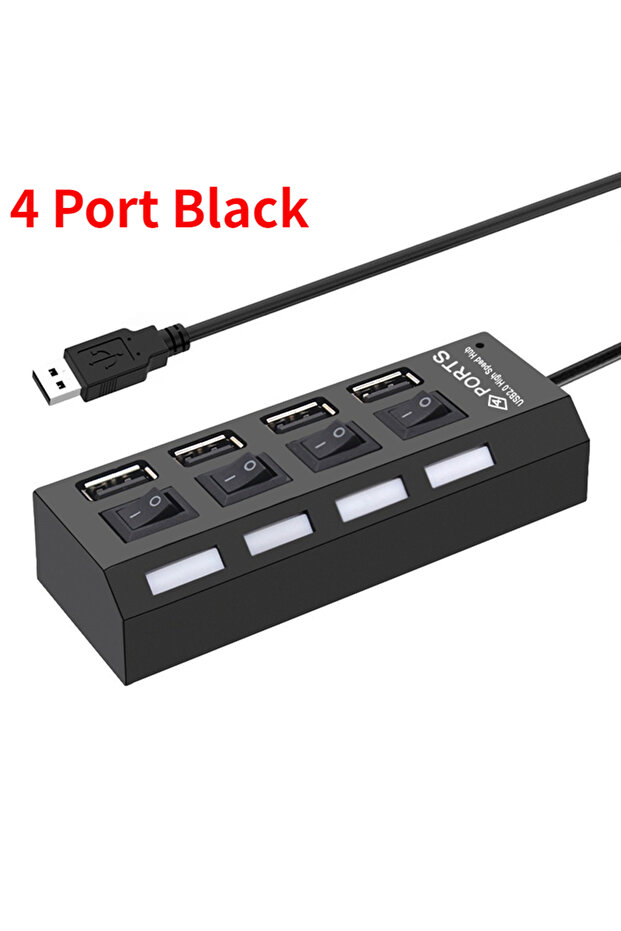 موزع USB 2.0 أسود بـ 4 منافذ، موسع متعدد المنافذ 4/7 منافذ مع مفتاح تشغيل/إيقاف، موزع USB متعدد المنافذ 4 منافذ