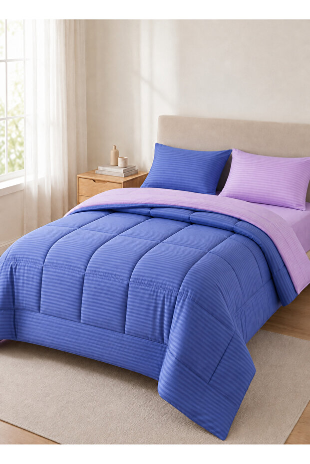 Stripe Reversible Comforter Set- Ultra Soft Microfiber Fabric, Soft Siliconized Fiber Filling