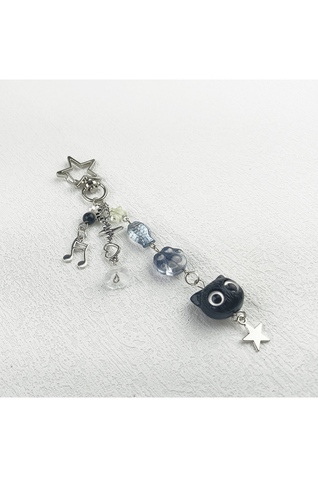 K997-1 Creative Black Cat Phone Lanyard Cute Versatile Keychain Backpack Pendant Y2K Kitten Paw Star