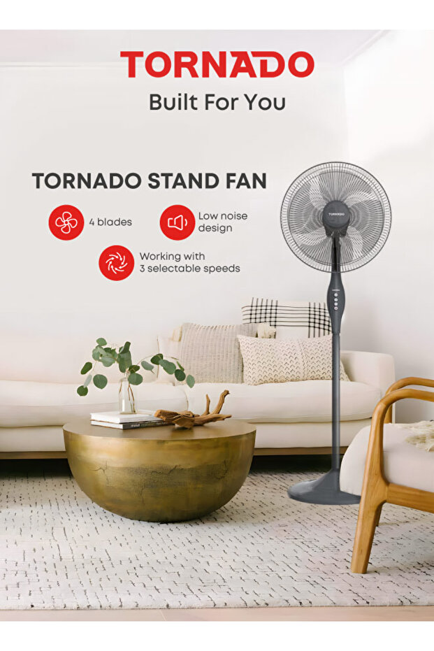 Stand Fan 16 Inch 4 Blades Black TSF-16W