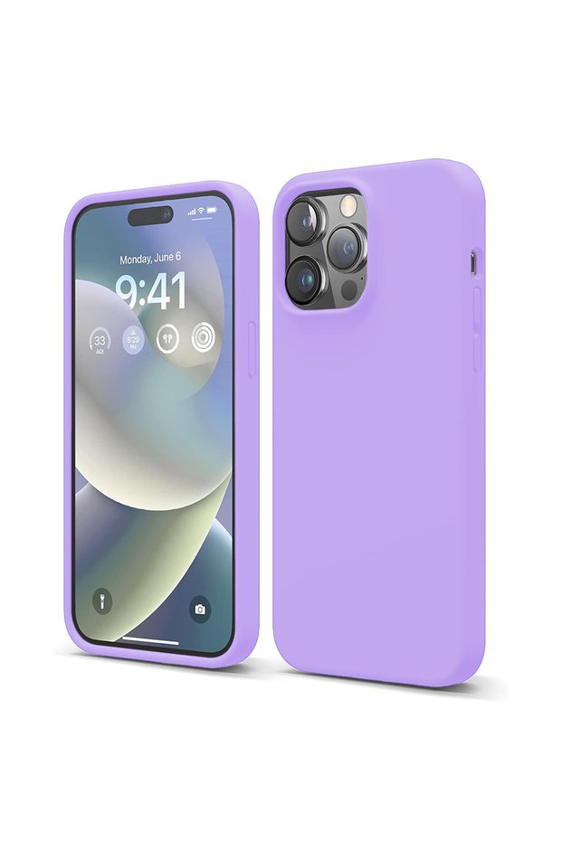 Silicone case iPhone 14 Pro Max, with microfiber, thin, protective, raised edges, light lilac
