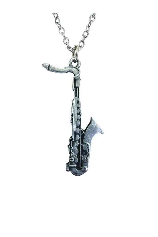 Metal Necklace with Saxophone Figure – Unisex - Music Accessory 60 cm Chain