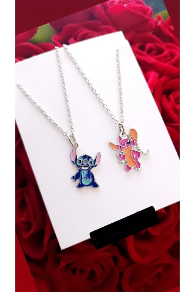 Anime Stitch & Angel Necklace for Women Men Double Double 2Pcs