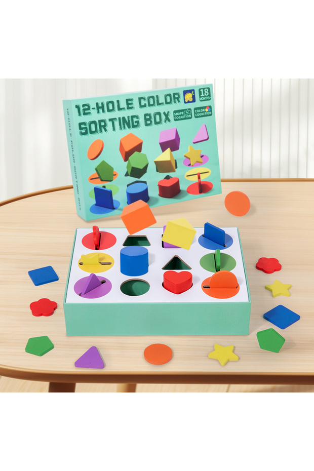 NB220C1 3D Shapes Geometric Solids Wooden Color Toy Sorting Toy Developmental Training Montessori Ed