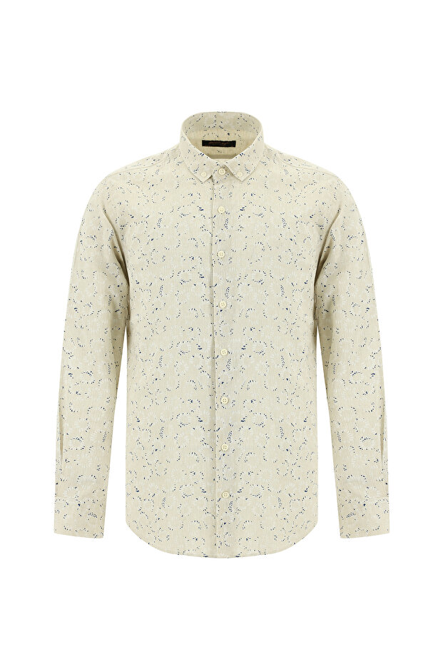 Long Sleeve Slim Fit Sporty Printed Linen Shirt