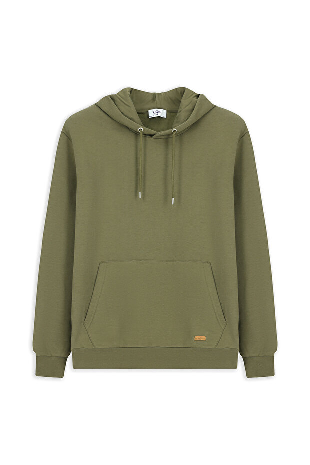 Hooded Regular Fit Patterned Cotton Basic Sweatshirt with Pockets
