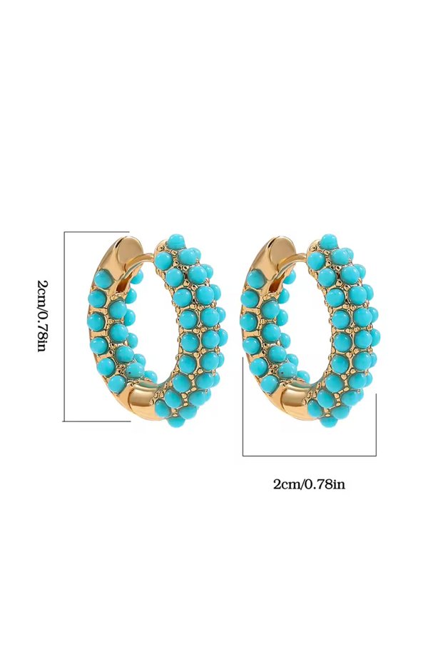 21799 Fashion Round Beads Hoop Earrings for Women Trendy Geometric Circle Green Stone Earrings Huggi