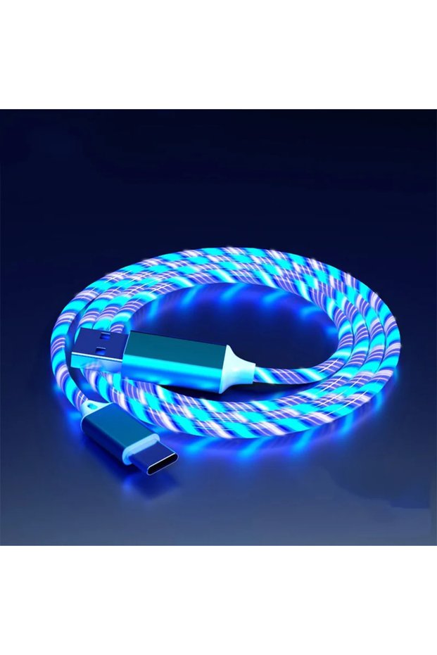 1m Blue Type C Flow Luminous USB Type C Cable 3A Fast Charging Data Cord for Samsung Xiaomi OPPO Hua
