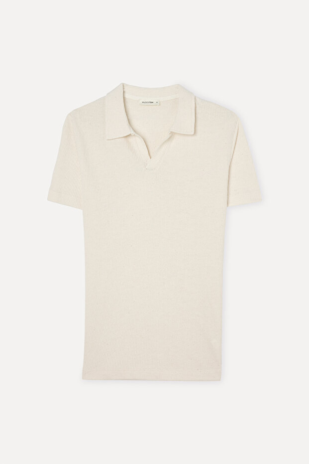 Men's Stone Color Polo Collar Short Sleeve T-Shirt