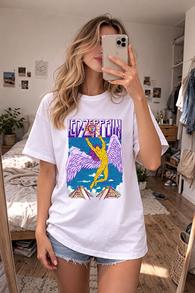 Ledzeppelin Printed Crew Neck White T-Shirt T-Shirt
