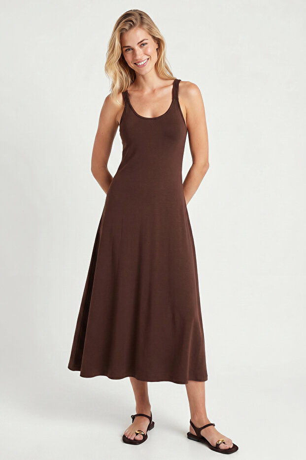 Strappy Summer Midi Modal Dress Lnt0034 Brown