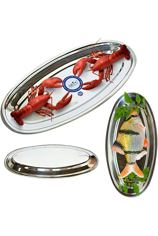 Stainless Steel Platter Kitchen Tray Oval Shape Serving Tray 304 Stainless Steel (50cm 2pc Set)