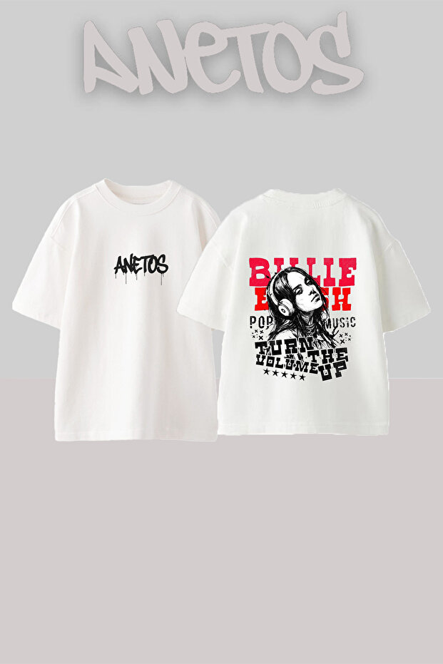 Billie Eilish 9 Design Back Printed Cotton White Oversize T-Shirt