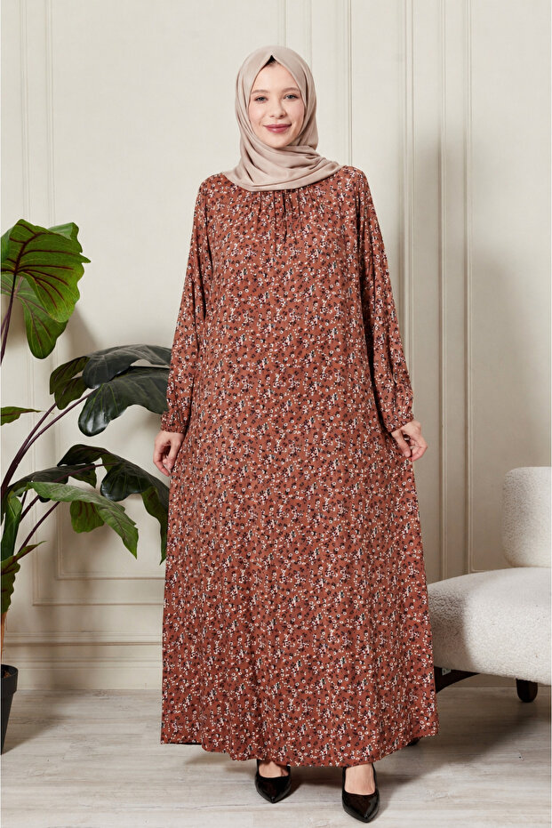 Women's Plus Size Hijab Dress Floral Patterned Long Sleeve Comfortable Fit Casual Stylish Dress