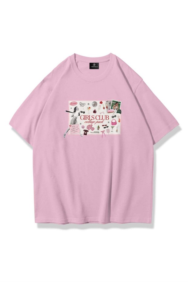 Women's Girls Club Collage Tshirt Pink