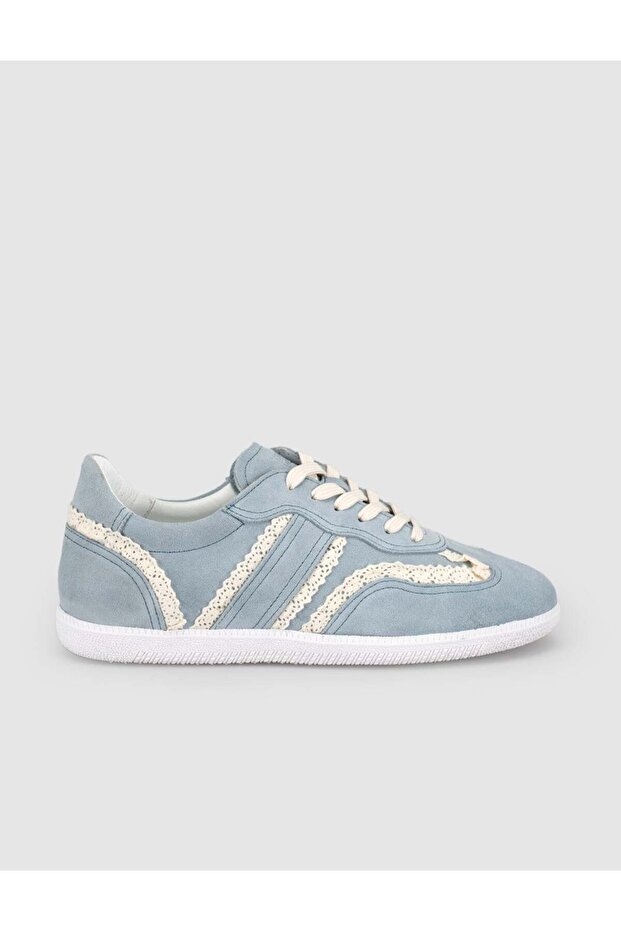 Genuine Leather Blue Lace Detailed Casual Sneaker Shoes
