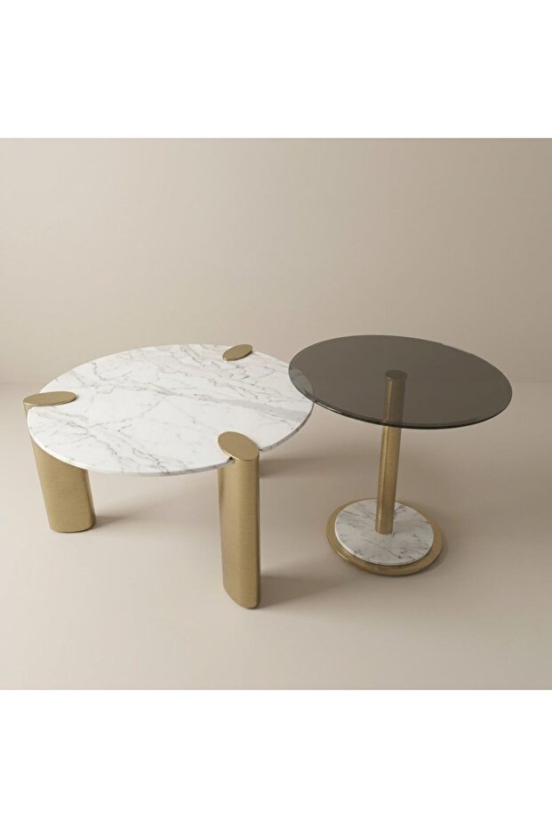 Loom Sintered Stone & Glass Coffee Table With Side Table