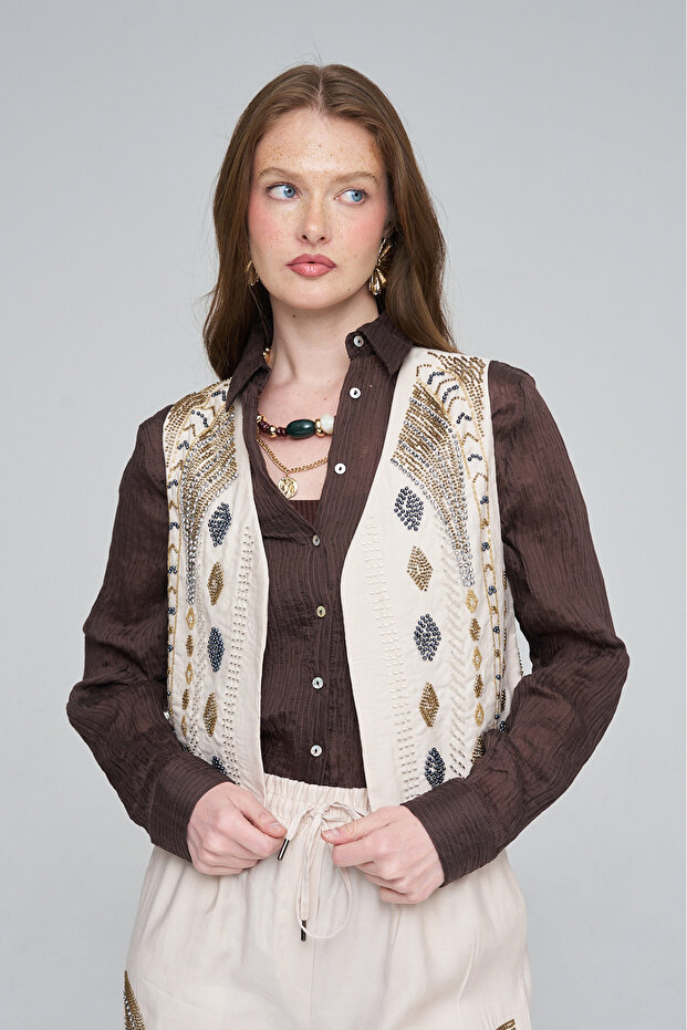 Women's Special Design Bead Embroidered Vest