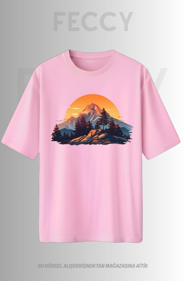 Premium Sunset Printed Hunter Theme Unisex Oversize Women's T-Shirt Men's T-Shirt Cotton Oversize T-Shirt