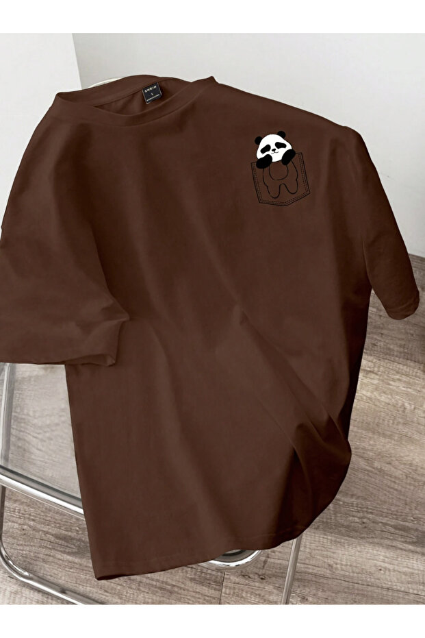 Unisex Men/Women Panda Pocket Custom Printed Oversize Cotton T-Shirt