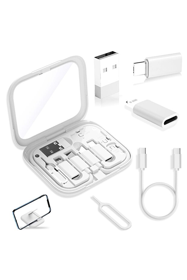 6 in 1 60W Fast Charging Cable Kit with Mirror Phone Stand SIM Tool Travel Case