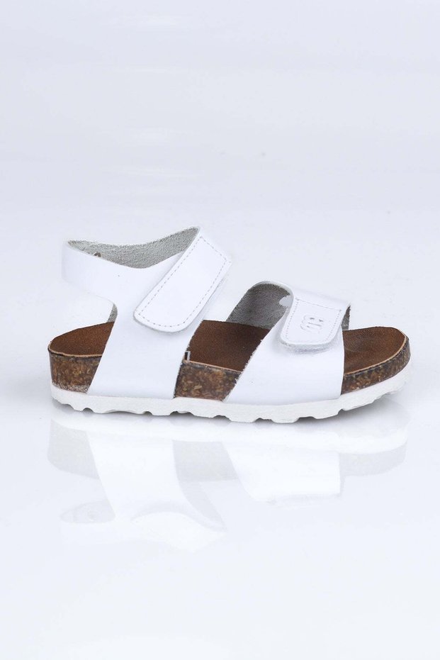 K.1051 Genuine Leather Cork Sole Sandals B.-White - 22