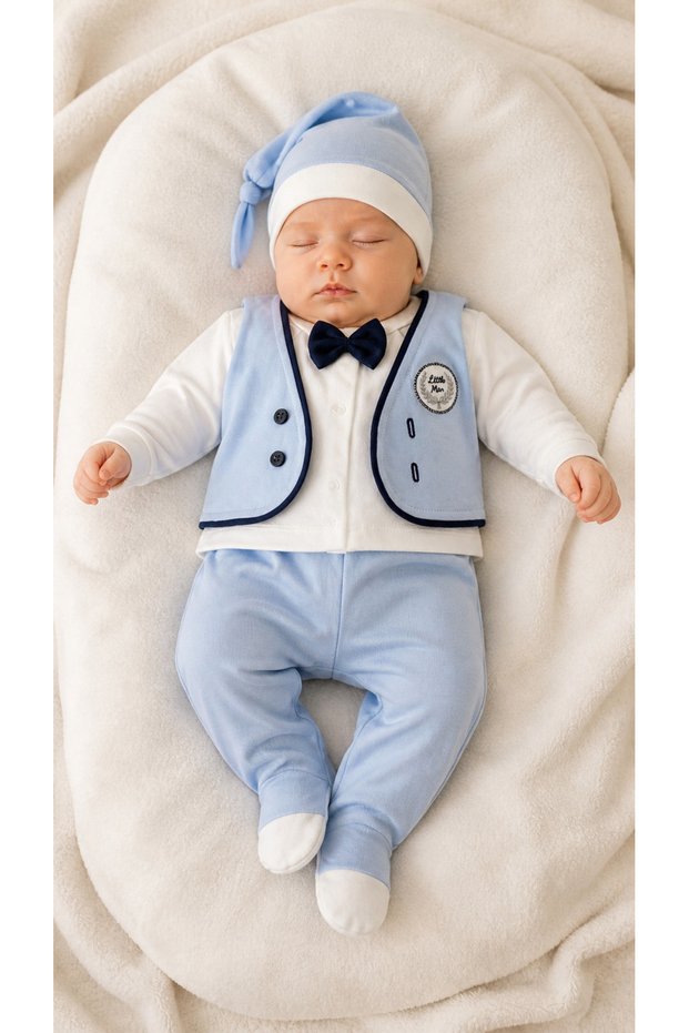Little Man 5-Piece Newborn Hospital Discharge Set with Bow Tie – Blue/0-3 Months