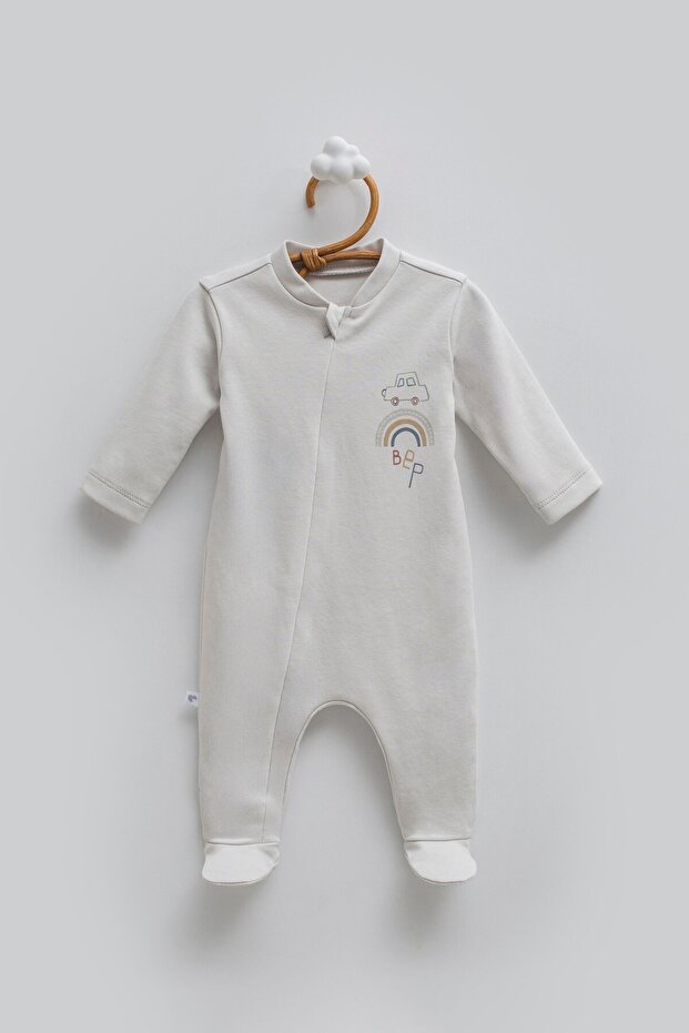 Baby Boy Rainbow Car Print Jumpsuit with Booties 0-9 Months Gray