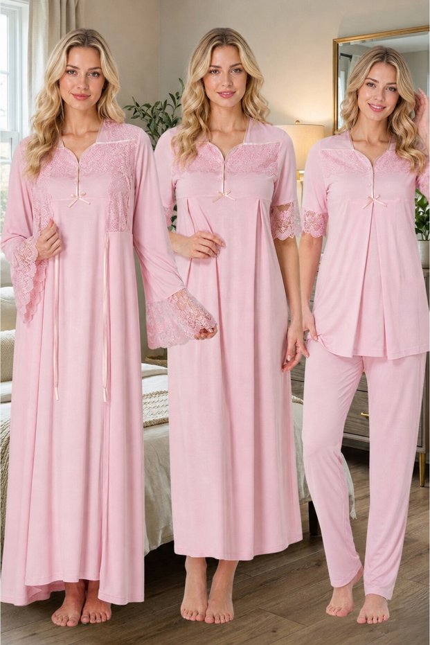 New Season Powder Special Design Summer 100% Cotton Maternity Maternity Dressing Gown Pajama Set Nightgown 4-Piece Maternity Set