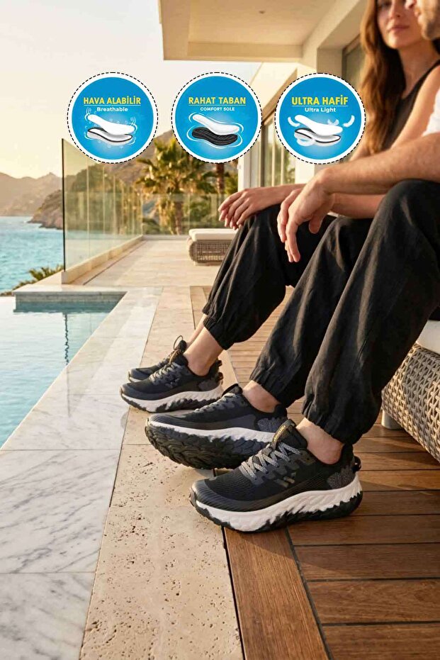 Flystep g Black-White Memory Foam Unisex Sports Shoes