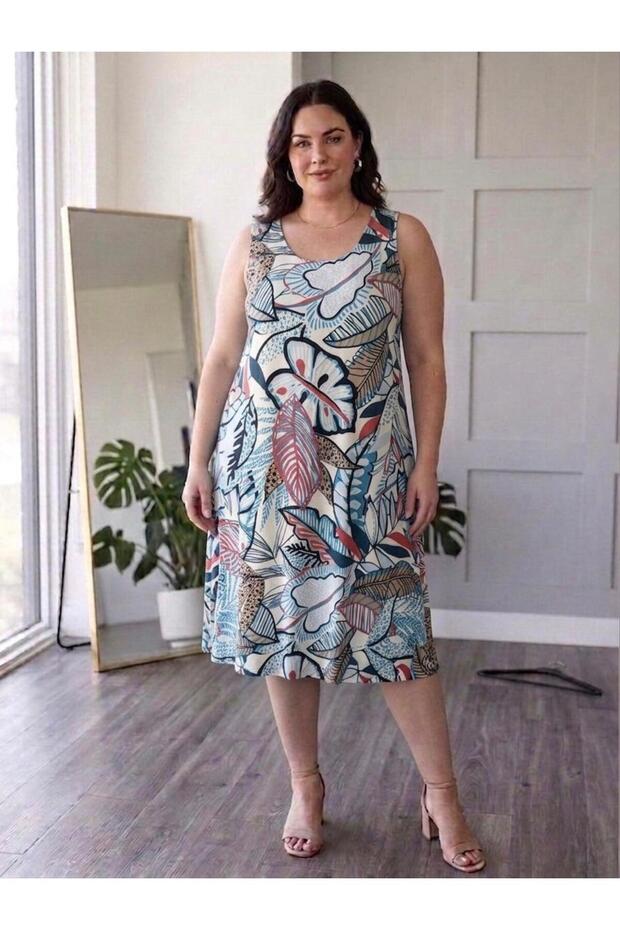 Patterned Woven Viscose Plus Size Mother's Dress