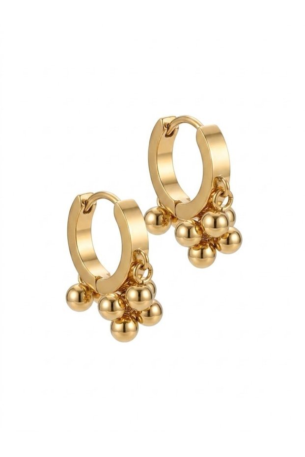 316L Steel Beaded Hoop Model Gold Color Women's Earrings