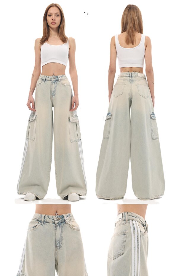 Trendy Iconic Design Wide Leg Tint Wash Loose Fit Baggy Denim Jean Pants