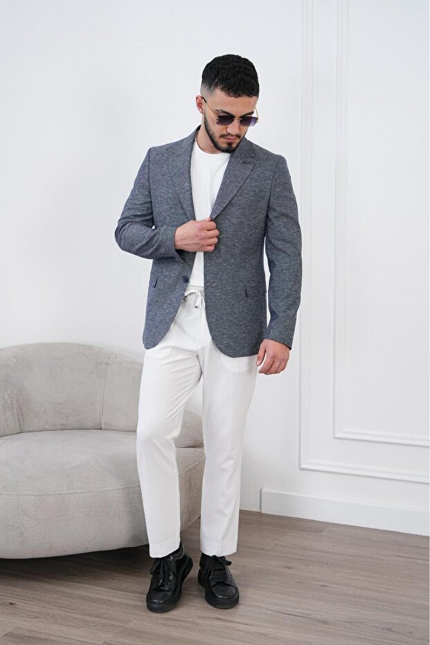 Men's Linen Blazer Jacket Slim Fit Summer Breathable