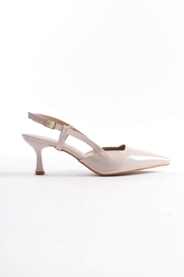 Women's Beige Patent Leather Heeled Shoes Fs08Ms20D