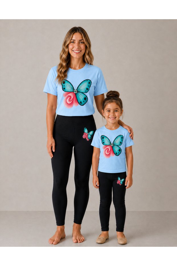 Mother Daughter Tights and T-Shirt Set T-Shirt Set 100% Cotton Flexible Comfortable Casual Sports Combination (Single Set Sold)