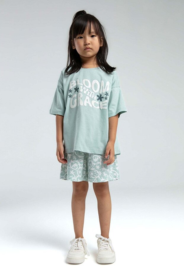 Girl's Bloom Grace Print Shorts Set 2-8 Years Water Green