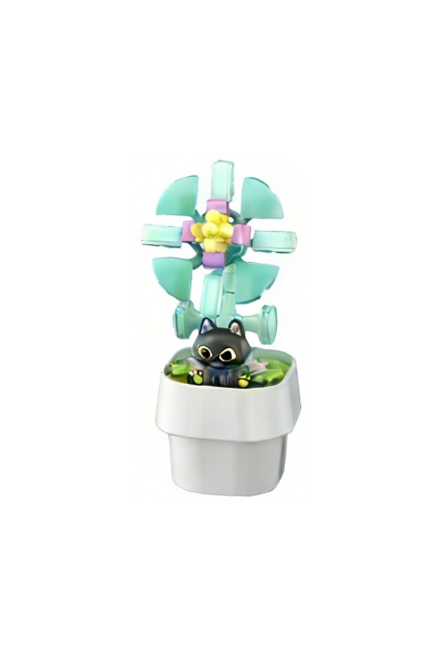 Flower Pot with Cat Figure Building Blocks 80 Pieces