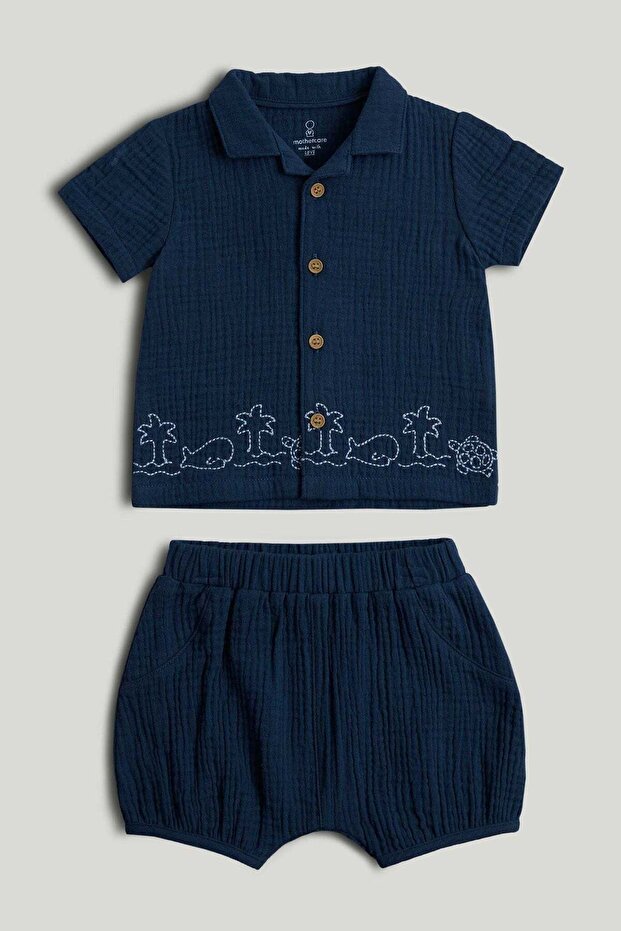 Blue Shirt and Shorts Outfit