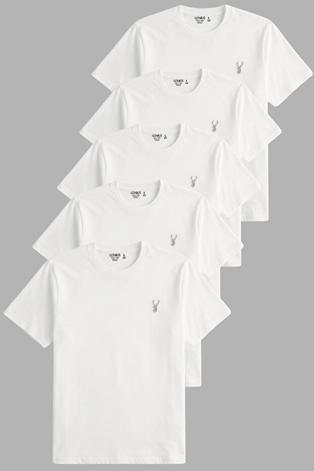 Men's 5-Pack T-Shirt 100% Cotton Single Jersey Comfortable Fit Basic T-Shirt Crew Neck Embroidered T-Shirt