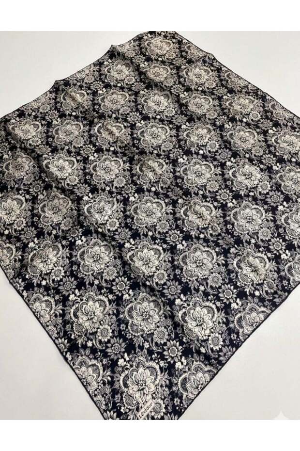 Tivil Pure Silk Scarf Ist 3025-6 Black Flower Pattern