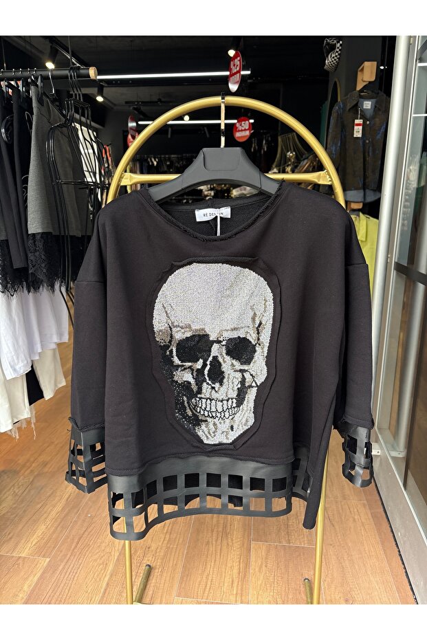 Taşlı baskılı sweat