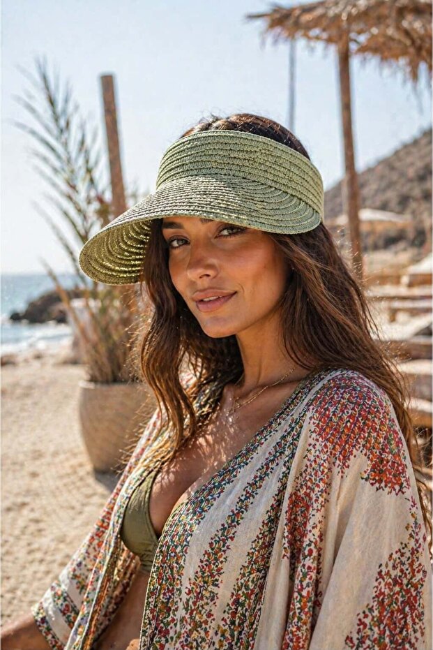 Green Adjustable Tenisci Visor Straw Women's Hat