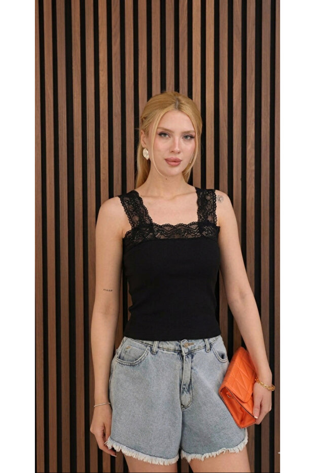 Lace Detailed Square Neck Knitwear Blouse