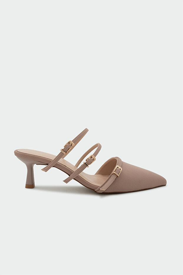 Lunax Buckle Women's Mink Heeled Slippers