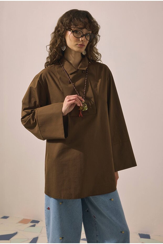 Double-Breasted Collar Tunic Brown - 2