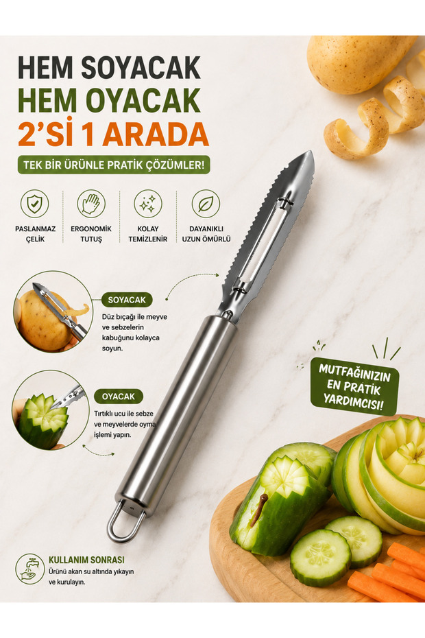 2-in-1 Stainless Steel Peeler and Carving Tool for Fruits and Vegetables