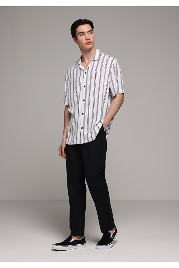 Regular Fit Mid Waist Straight Leg Men's Black Trousers