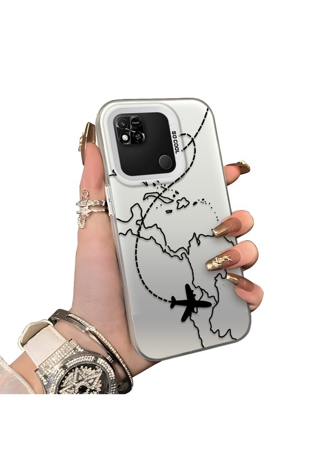 Redmi 9C/10A Compatible Travel-Themed Map Airplane Printed Impact Protective Hard Case