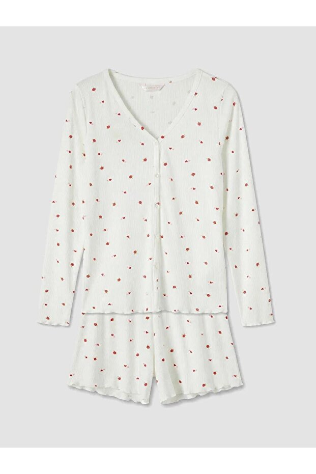 Heart Patterned Women's Shorts Pajama Set (S6)